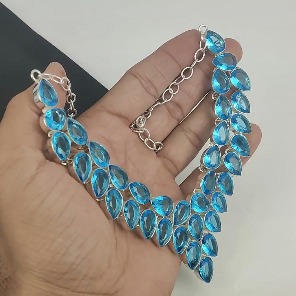 Ожерелье из серебра 925 пробы Swiss Blue Topaz Gemstone Handmade, ожерелье из серебра Swiss Blue Topaz для жены, ожерелье унисекс, подарок жене