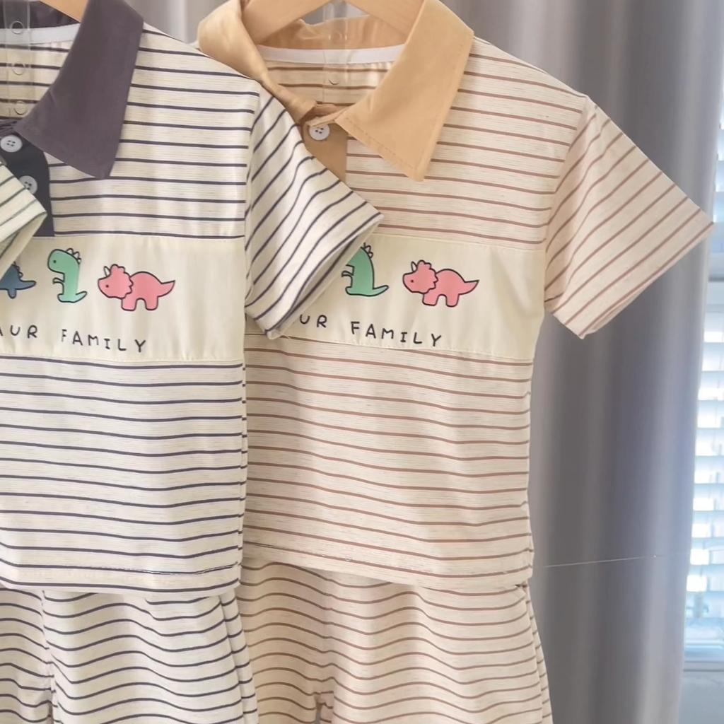 0-5-Year-old Children's Short Sleeved Set Boys' Cartoon Striped POLO Shirt Boys' Casual Cute Daily Clothes Two-piece Set