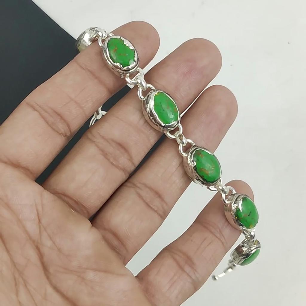 Green Turquoise Gemstone Handmade 925 Sterling Silver Bracelet, Green Turquoise Bracelet For Wife , Unisex Bracelet Mother's Day Gift
