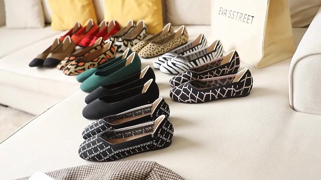 Square Toe Shallow Mouth Fabric Flat Bottom Women's Leopard Knitted Soft Bottom Large Shoes Size 34-43