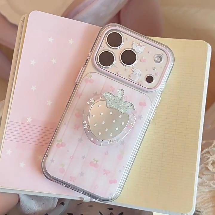Креативный чехол-подставка с клубникой для iPhone 16, iPhone 17 и iPhone 17 Pro Max
