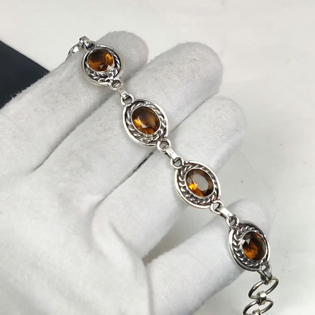 Браслет из натурального медового топаза ручной работы из стерлингового серебра 925 пробы, браслет с медовым топазом для жены, браслет унисекс, подарок на день рождения для мужчин