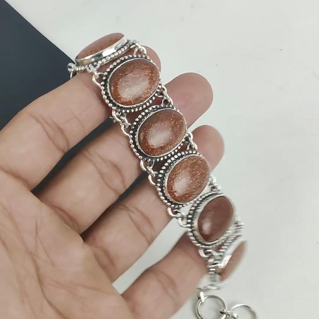 Red Sunstone Gemstone Handmade 925 Sterling Silver Bracelet, Red Sunstone Bracelet For Wife , Unisex Bracelet, Wadding Gift