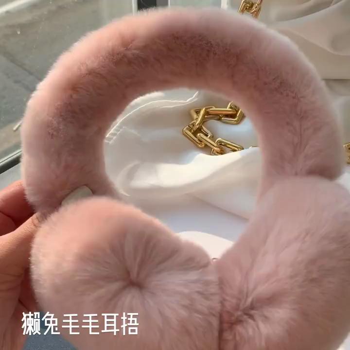 Ear Muffs For Women Winter EarWarmers Soft Warm Cable Furry Real Rex Rabbit Ear Covers For Cold Weather