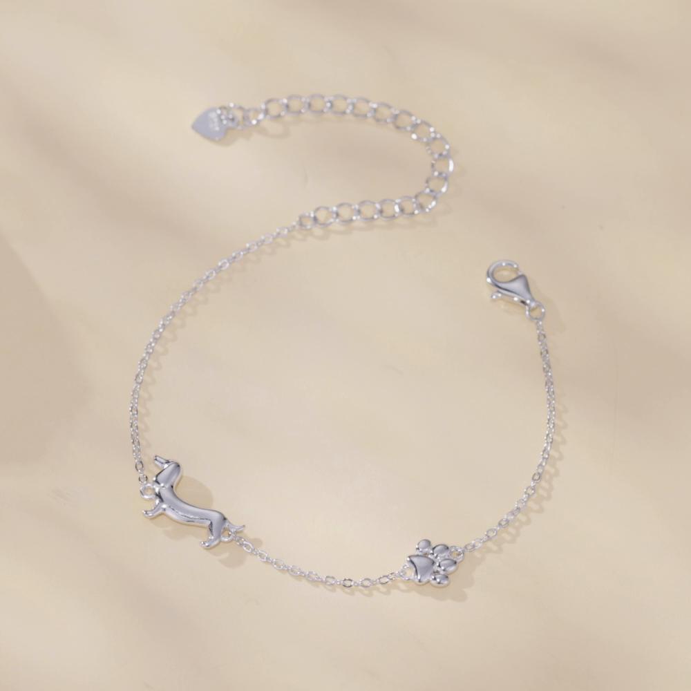 WOSTU Стерлингового Серебра 925 пробы, милый браслет с подвеской в ​​виде собаки таксы для женщин, оригинальный регулируемый браслет в виде лапы животного с домашним животным, семейный подарок, ювелирные изделия