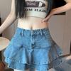 Джинсовые шорты с рюшами в стиле ретро, ​​юбка, женская летняя уличная одежда, женские короткие юбки