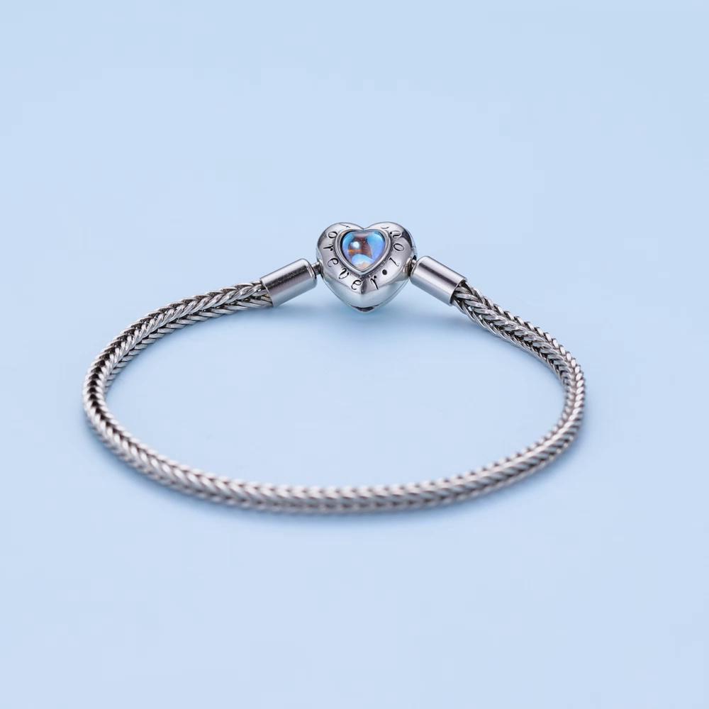WOSTU Изысканный браслет-цепочка из стерлингового серебра 925 пробы с лунным камнем в форме сердца, подходит для браслета, ювелирных украшений
