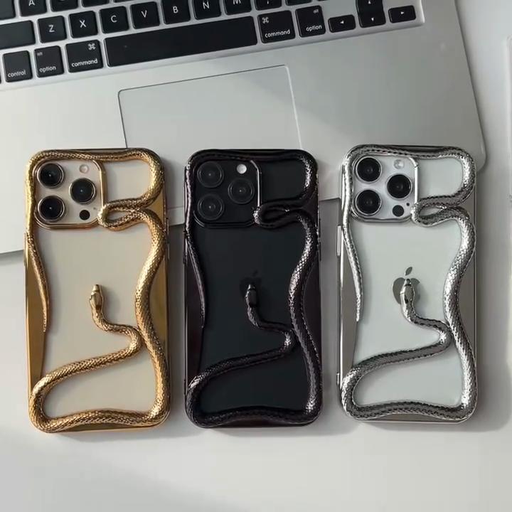 2025 Cool Dark 3D Snake Hollow Out Case For iPhone 16 15 14 13 11 12 Pro Max Ins Fashion Boy Girl Electroplated Soft Cover Gift