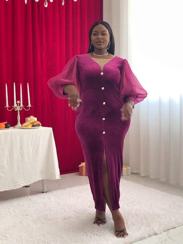 AOMEI Бархатное длинное платье с v-образным вырезом, облегающее платье с рукавами 3/4, облегающее коктейльное вечернее платье, платья больших размеров для дам