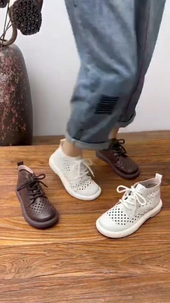 Johnature Летние сандалии из натуральной кожи, дышащие ботинки с отверстиями в стиле ретро, женская обувь ручной работы с круглым носком на шнуровке