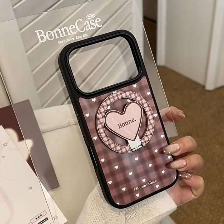Коричневый чехол-подставка в форме сердца для iPhone 15, iPhone 16, iPhone 17 Pro Max