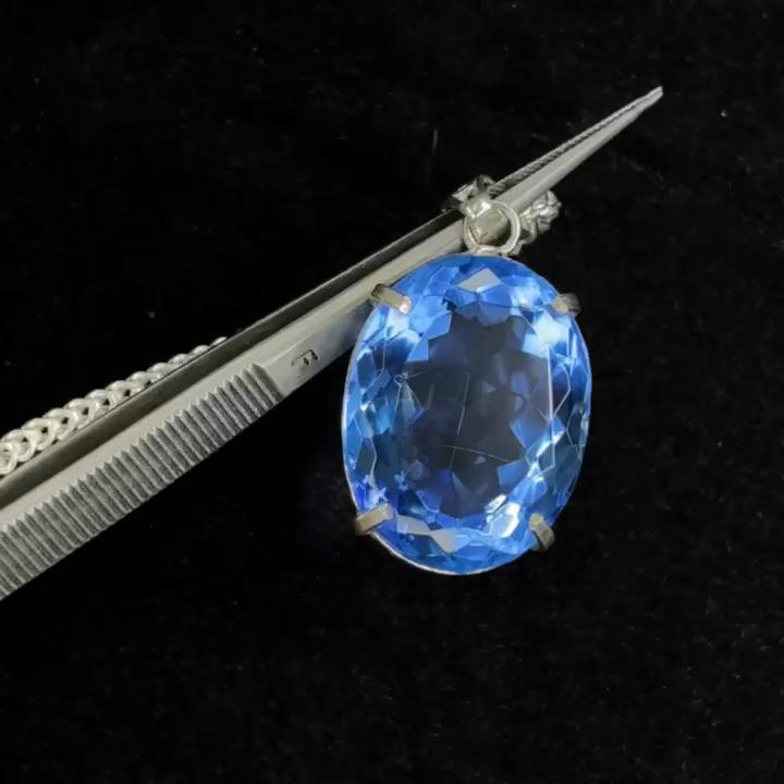 Natural Blue Topaz Oval Pendant in 925 Sterling Silver, 99 Ct Topaz Pendant Gift