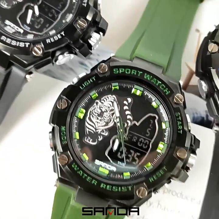 SANDA New Electronic Watch Hundred Beasts Green Light Waterproof Fashion Trend Black Technology Multi -functional Shock -proof Men's Watch
