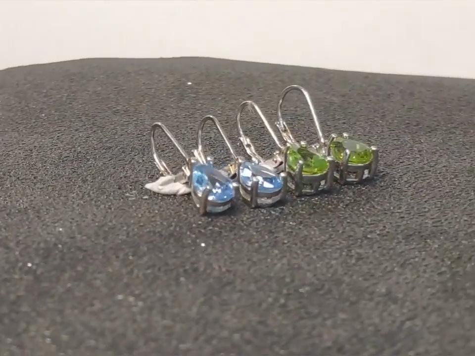 Umcho Jewelry Set Blue Topaz Ring Earrings Pendant 925 Sterling Silver Ladies Jewelry Set