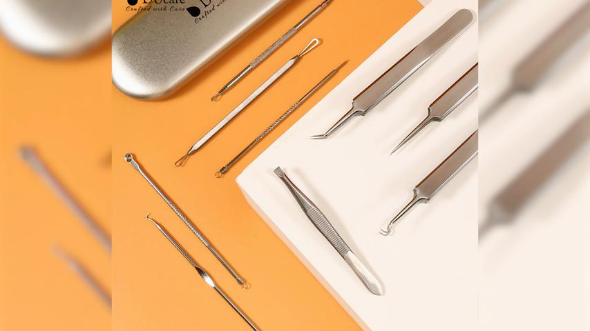 DUcare 9 Pcs Acne Blackhead Remover Comedone Extractor Acne Removal Kits with Metal Case For Forehead, Nose, Face Skin Care Tool