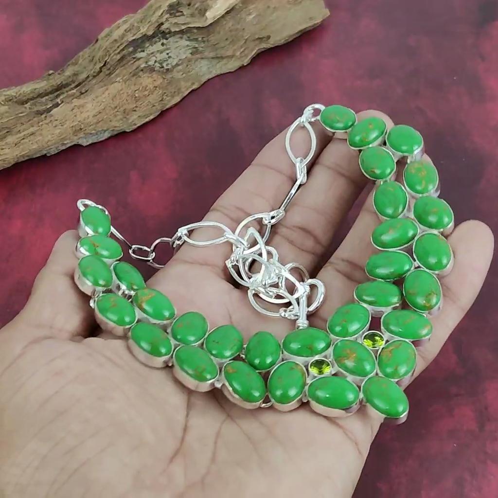 Green Copper Turquoise Necklace, 925 Sterling Silver Gemstone Jewelry, Handmade Necklace Amazing Jewelry, Gift For Her