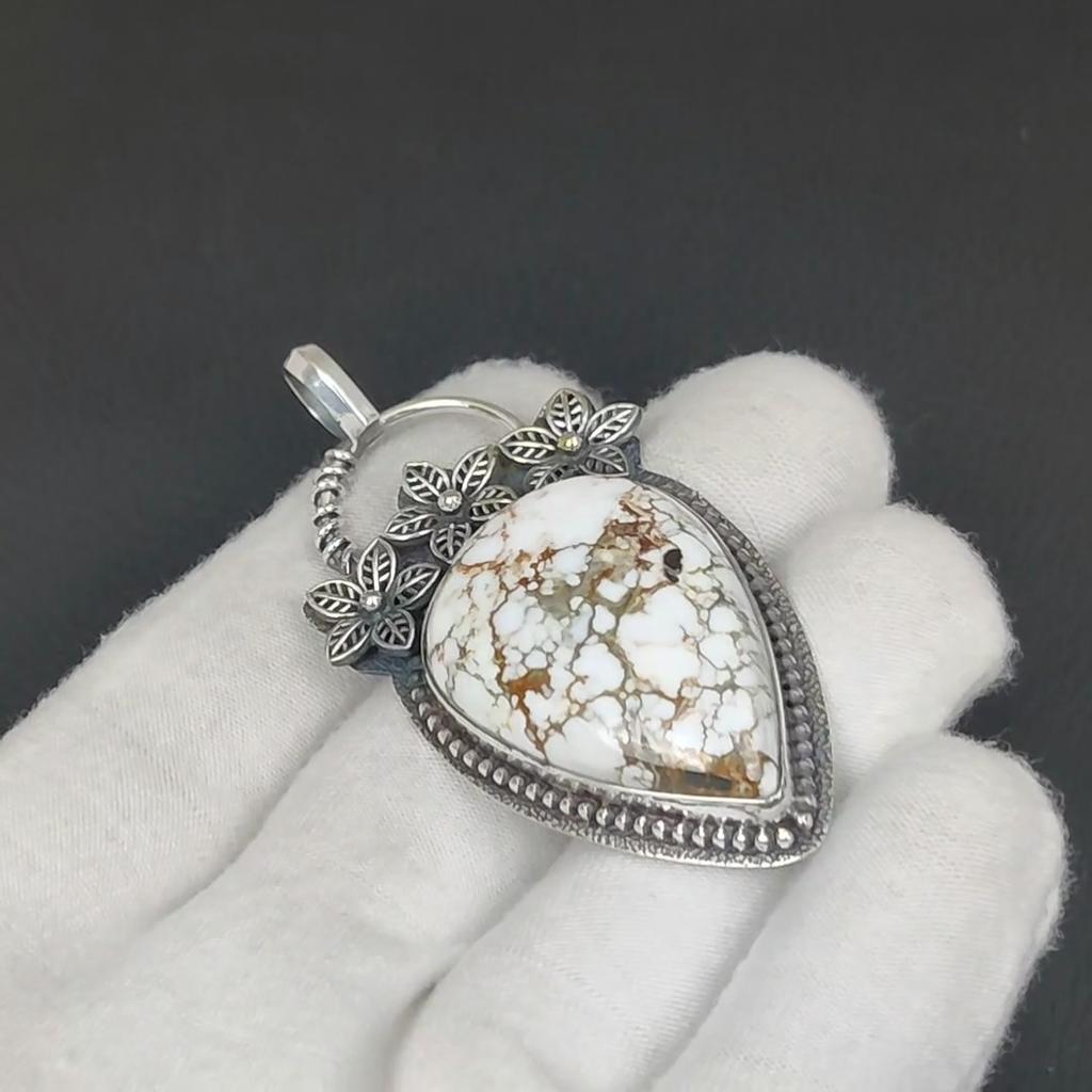 Natural Wild Horse Gemstone Silver Pendant in 925 Sterling Silver- Handmade Flower Design, Everyday Wear Jewelry, Unique Pendant Party Wear Gift