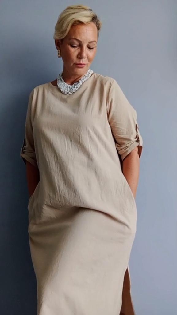 Модное платье с круглым вырезом, легкое длинное платье с разрезом и подолом, женская одежда