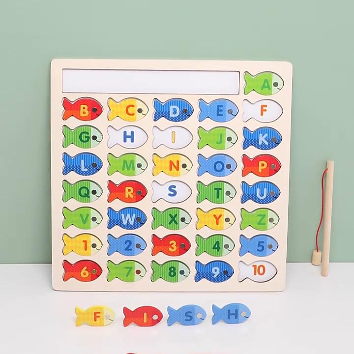 Магнитная деревянная игрушка-рыбалка для малышей, алфавит, ловля рыбы, игры-головоломки, дошкольное обучение, ABC, математические развивающие игрушки для детей