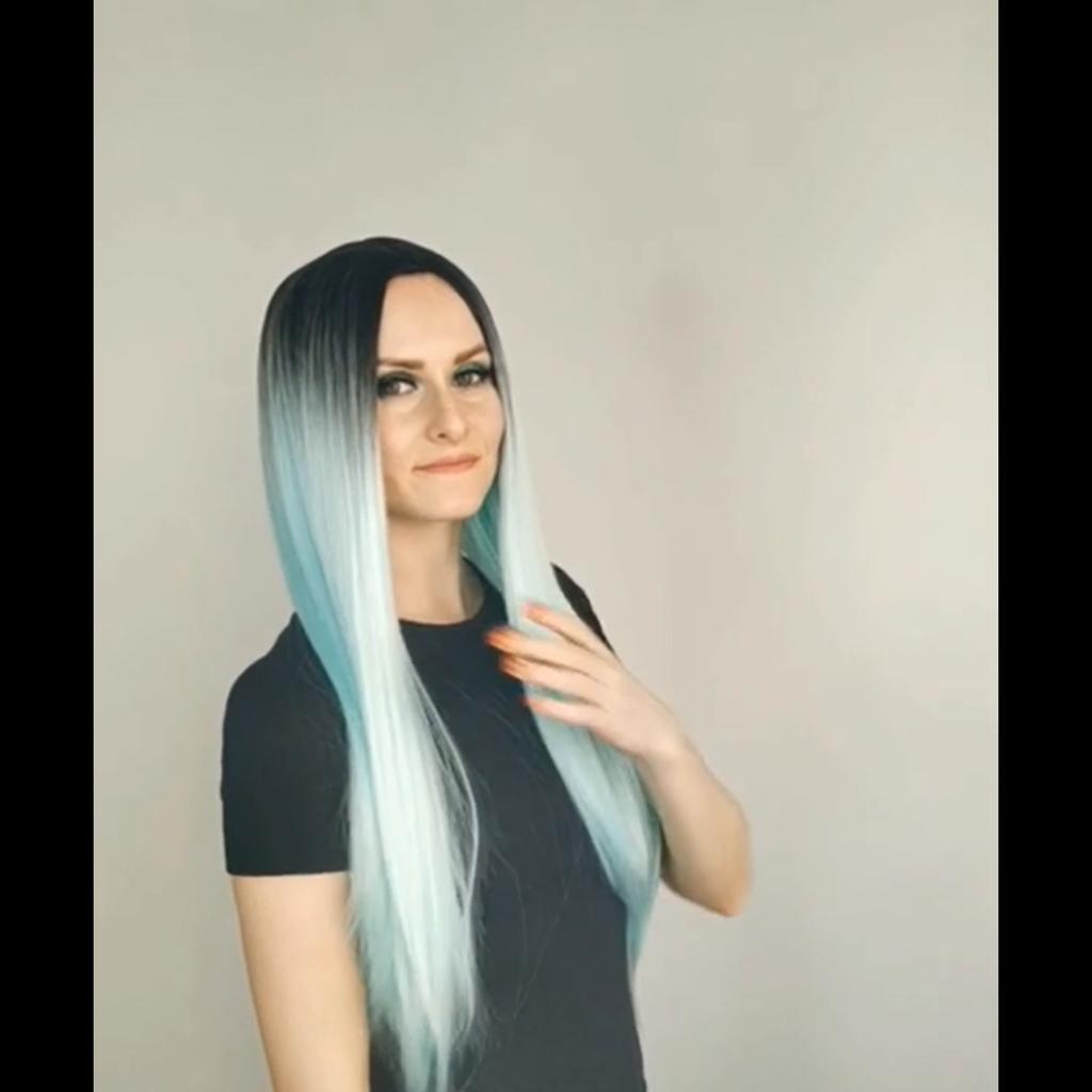 MERISIHAIR Pink Green Long Straight Hair Synthetic Wig For Women Hair Bundle With Closure Daily/Party Game Of Pre-Colored Bundle Pack Wig