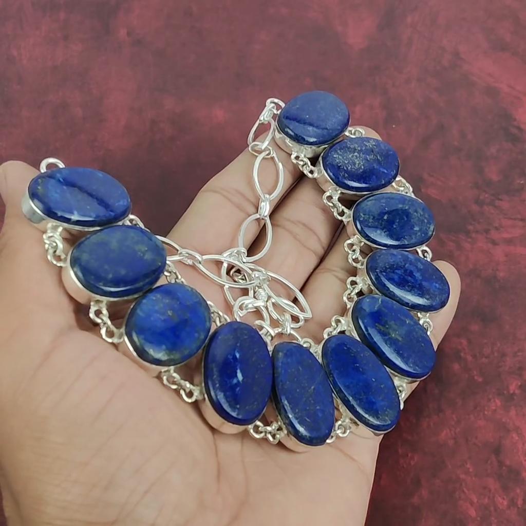 Ожерелье из лазурита, ювелирные изделия ручной работы, ожерелье из стерлингового серебра 925 пробы, дизайнерские украшения из драгоценных камней, регулируемое ожерелье-цепочка, подарок для мамы