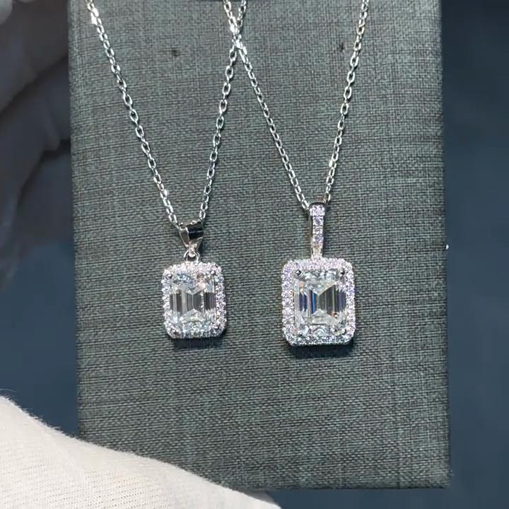 Vinregem 100% серебро 925 пробы VVS1 3EX D цвет изумрудной огранки 2-3CT настоящий муассанит с бриллиантом и драгоценным камнем кулон ожерелье изысканные ювелирные изделия GRA