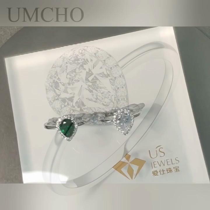 Umcho Real Silver 925 Jewelry Luxury Bridal Water Drop Cubic Zircon Rings For Women Solitaire Engagement Wedding Party Brand