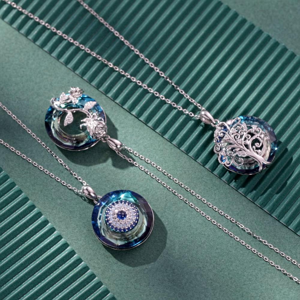 BAMOER стерлингового серебра 925 пробы кольцо ангела глаз дьявола кулон ожерелье Древо жизни шейная цепочка для женщин ювелирные изделия с платиновым покрытием