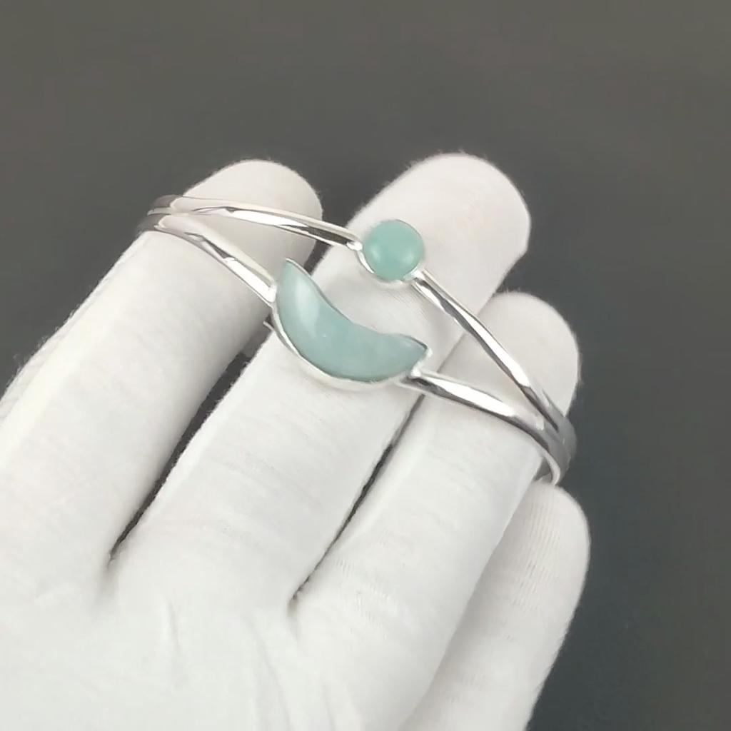 Amazonite Gemstone Handmade Cuff Bangle 925 Sterling Silver Cuff Bangle, Amazonite Bracelet For Wife , Unisex Bangle, Valentine's Day Gift
