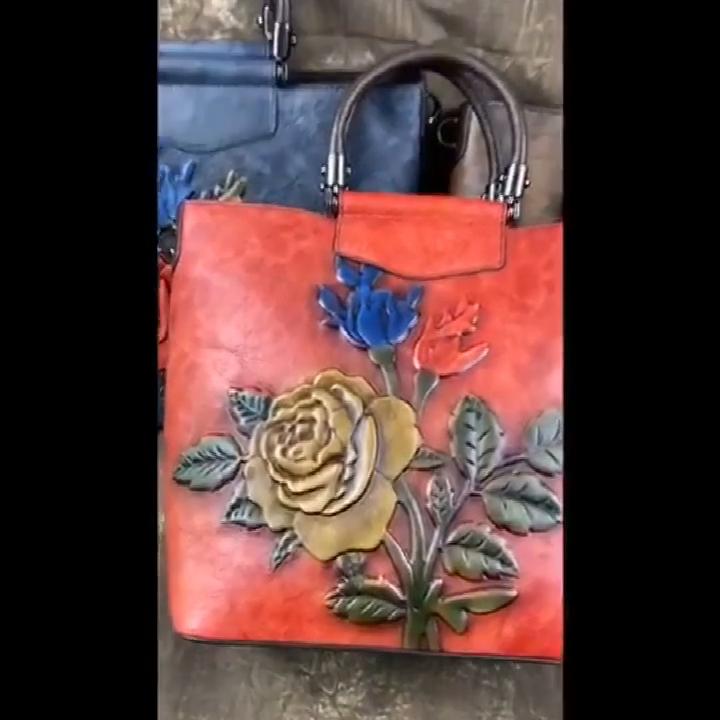 Johnature Retro Large Capacity Luxury Handbags Women Bags Designer Genuine Leather Casual Tote Rose Shoulder Bags