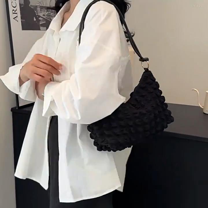 Canvas Wrinkle Bag for Women Shoulder Bags Pleated Bubbles Handbags Padded Casual Underarm Quilted Bag Tote Cloud Bag Purse