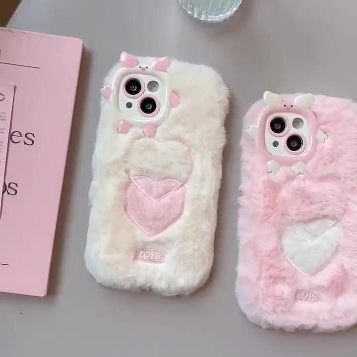 Осенне-зимний плюшевый чехол для объектива с рисунком свиньи в оправе для телефона iPhone 15 14 13 12 11 Pro Max, универсальный защитный чехол от падения