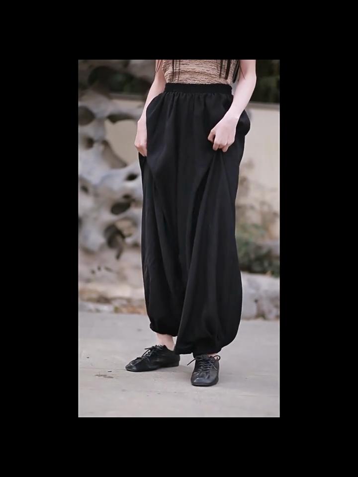 Johnature Women Vintage Bloomers Pants Solid Color Elastic Waist Trousers Summer Loose Casual Female Pants