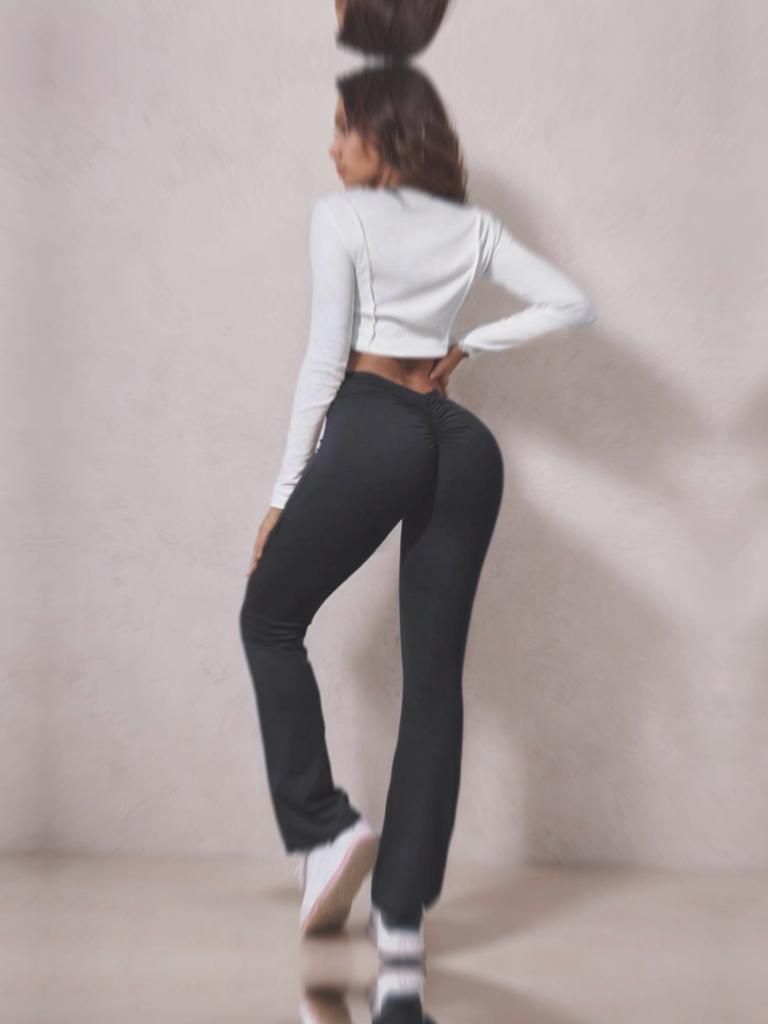 Rose Beauty A Solid Бег Спортивные Йога Scrunch Леггинсы Расклешенные Брюки Высокая Талия Тонкие Фитнес Брюки