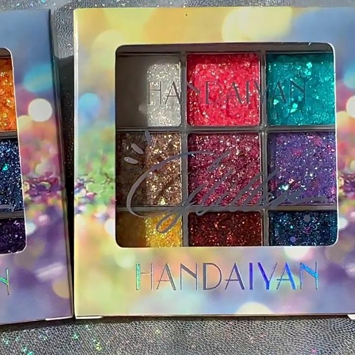 HANDAIYAN Nine -color Sequins Eye Shadow Shiny Glittering Shadow Plate European and American Colorful Stage Makeup Nine Palace Grid Makeup Disks