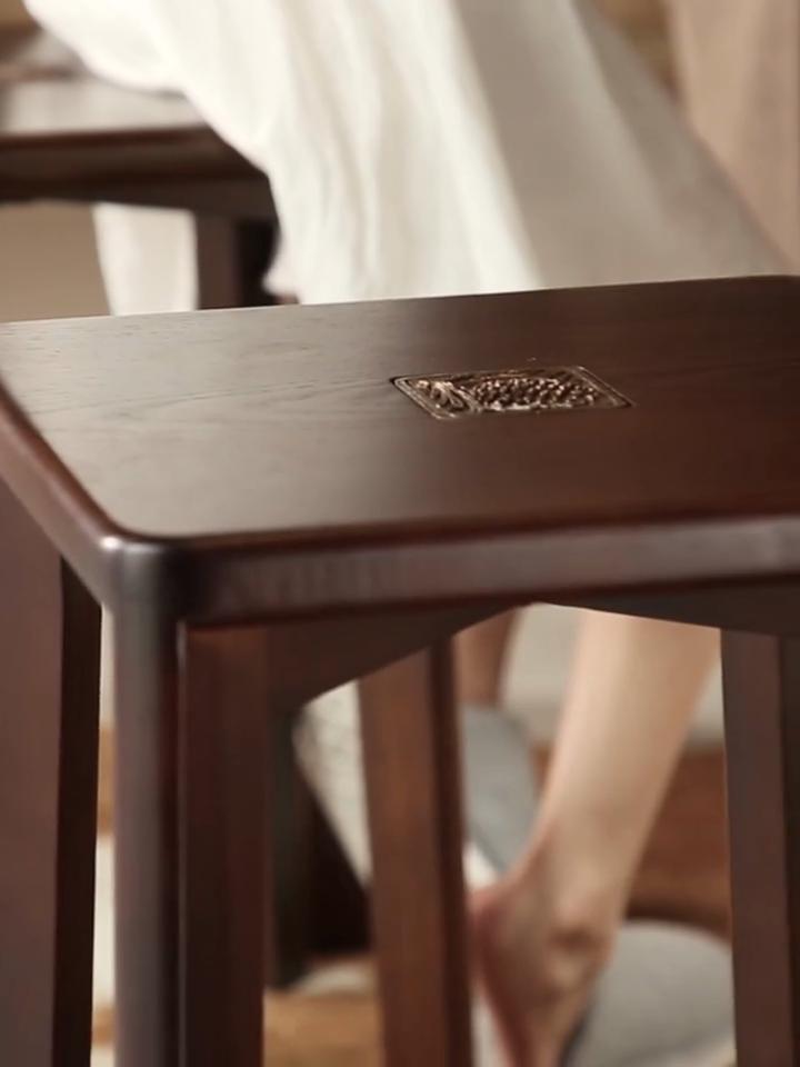 Chinese Style Solid Wood Stackable Stools Durable Square Round Low Wooden Small Bench for Home Dining Room