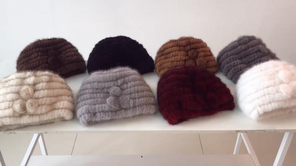 Hot Sale Winter Thick Women Real Mink Fur Hat Outdoor Keep Warm Real Mink Fur Hats Lady Knitted Natural Mink Fur Cap