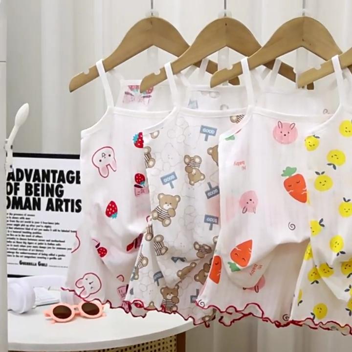 Девочки Хлопковый Безрукавный Пижамный Комплект Тонкая Летняя Майка и Шорты Милый Принт Малыш Ребенок Одежда для Дома с Эластичной Талией