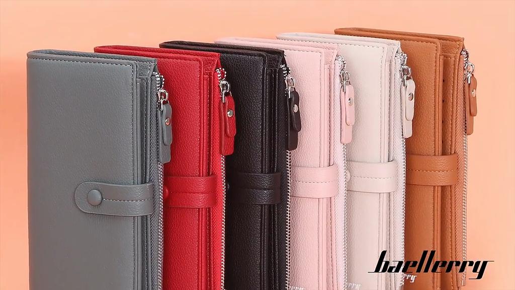 Baellerry Women's Long Purse Snap Button Wallet Multi-card Slot Billfold Fashion Cell Phone Bag Pu Leather Notecase Korean Style Zipper Coin Purse