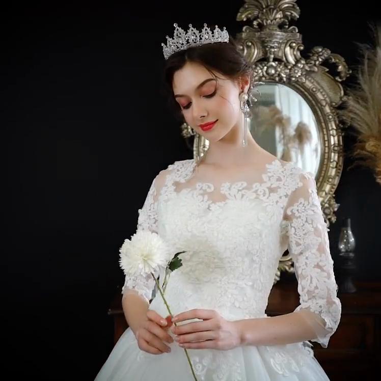 2024 осень и весна женское одно плечо Dream с тонким рукавом кружевное свадебное платье S-9XL