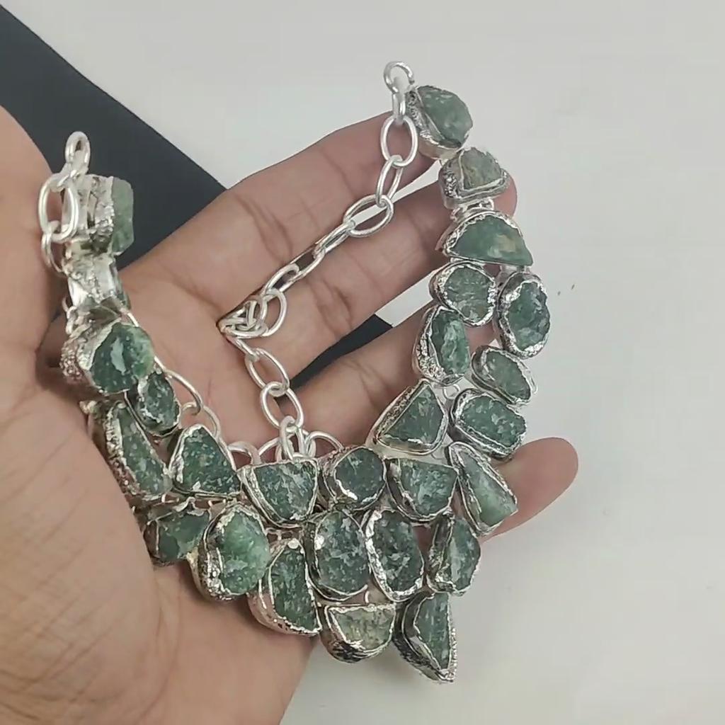 Натуральный необработанный аквамелин драгоценный камень ручной работы из серебра 925 пробы, гальванопластическое ожерелье, необработанный аквамелин серебряное ожерелье для жены, унисекс ожерелье