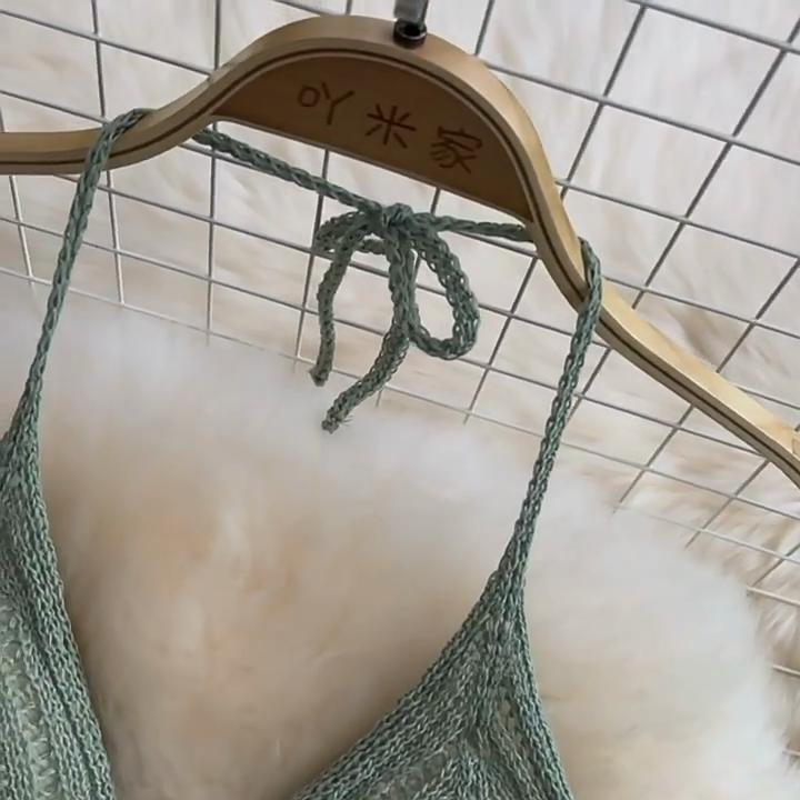 Women Summer Knitted Set Halter Short Tops+ Hollow Wide Leg Long Pants Sets Shell Beach Sexy Backless Two Piece Suits