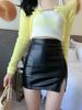Black Mini Sexy Skirt Sexy High Waist Package Hip Pencil Skirt Women Korean Fashion Pu Faux Leather Split Short Skirts