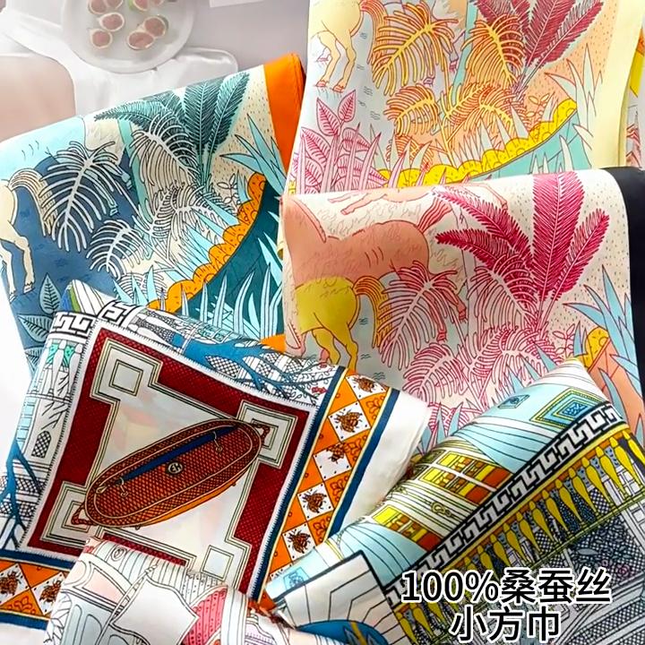 53*53cm Square Silk Scarf Women's Fashion Printed Small Neck Scarf Office Women's Hair Belt Folar Handkerchief Women's Handkerchief Scarf