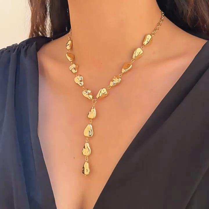 Irregular Baroque CCB Beaded Y-shaped Clavicle Chains Women Necklace Water Drop Beads Pendant Necklace for Girls Fashion Jewelry