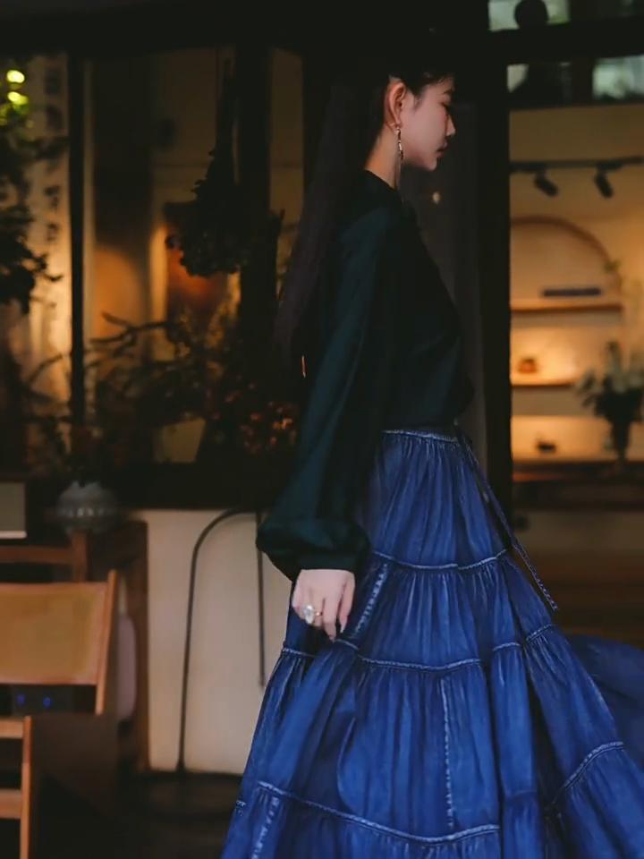 Johnature Woman Spring Casual Splicing A-Line Skirts Solid Color Cotton Vintage Retro Chinese Style Skirts