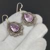 Серьги с розовым кунцитом, серьги с драгоценными камнями, старинные серебряные серьги с розовым кунцитом, ювелирные изделия из цельного серебра 925 пробы, серьги с драгоценными камнями для нее