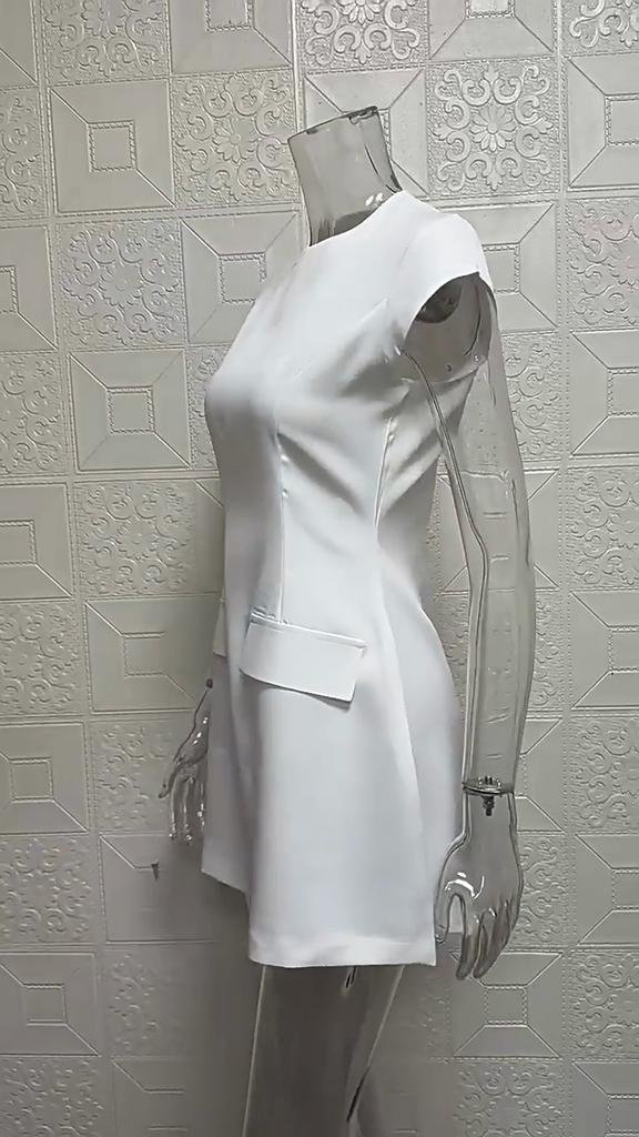 Spring New Solid Round Neck Slim Fit Sexy Dress Women Fashion Pockets Elegant Casual Summer Dresses Women A Line High Waist Party Female Dress 26534