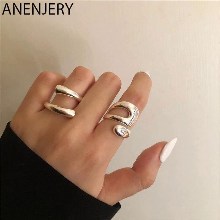 ANENJERY Women'S Fashion Jewelry Irregular Curved Open Ring for Women French Exquisite Party Jewelry Birthday Gifts