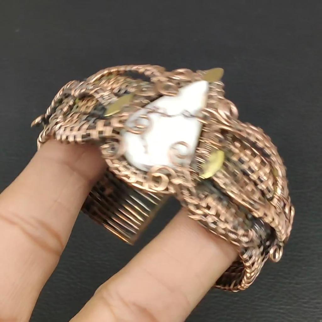 Lovely Howlite Gemstone Handmade Copper Wire Wrap Jewelry Adjustable Bracelet For Her